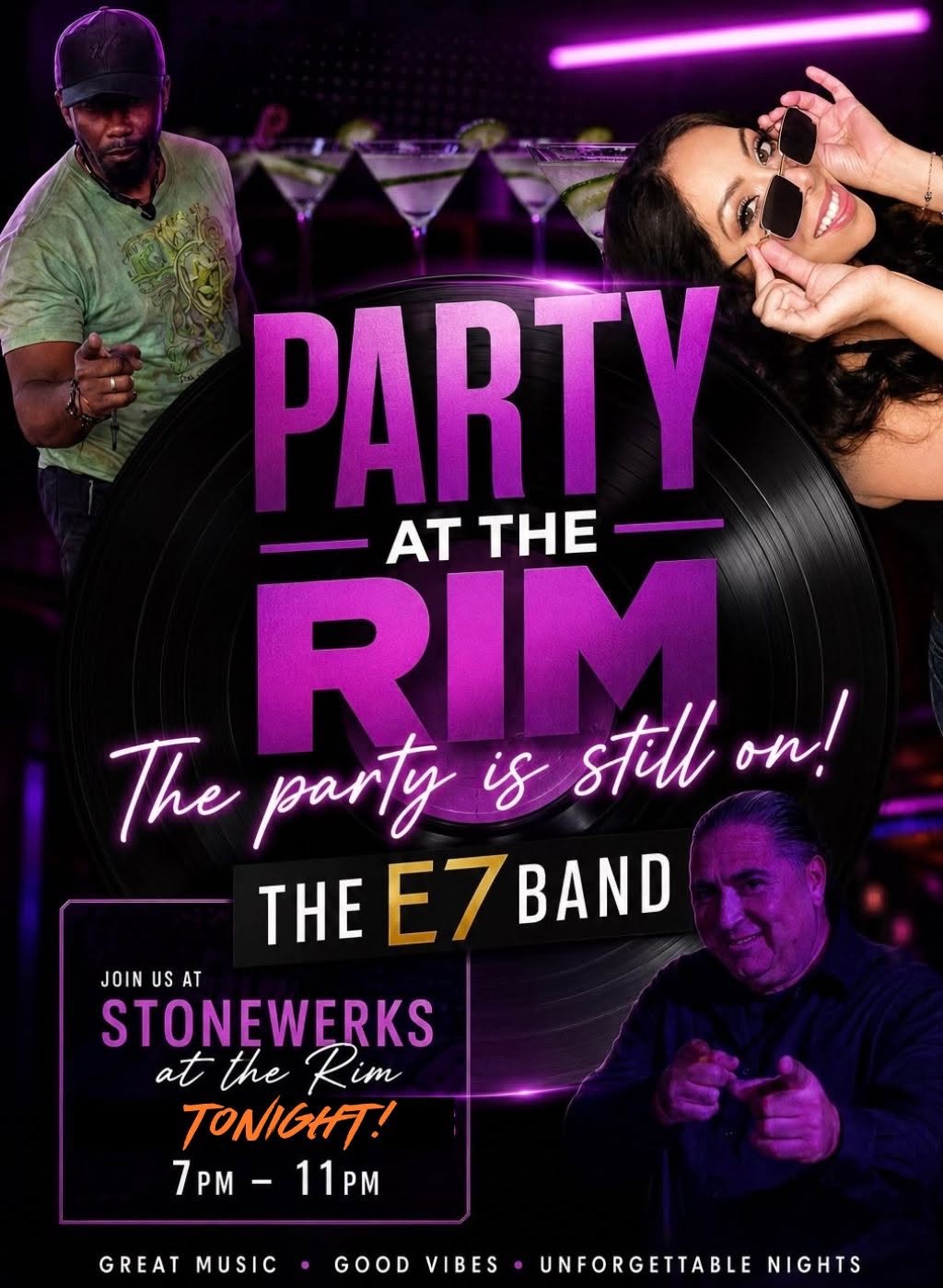 The E7 Band promo flyer — Party at The Rim